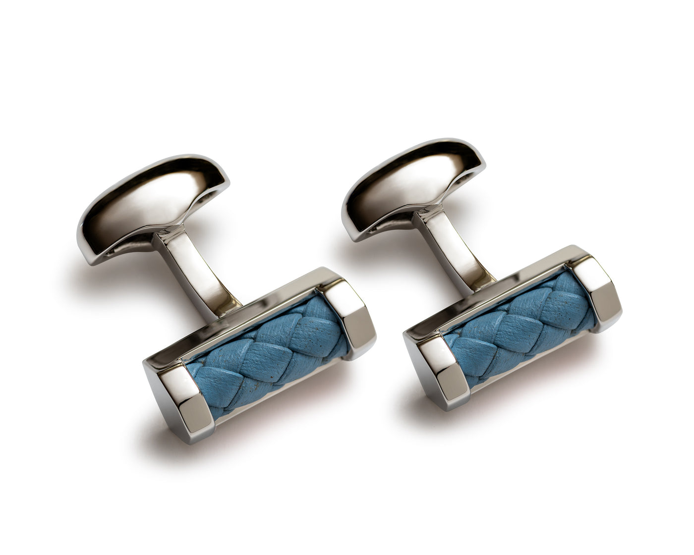 Babette Wasserman Blue Leather Pelle Bar Cufflinks