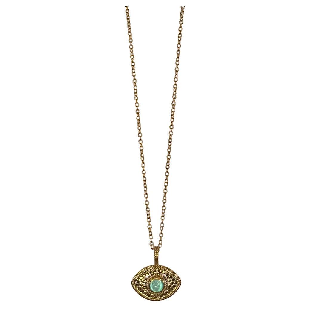 Anna Beck Gold Evil Eye Green Quartz Necklace - Rococo Jewellery