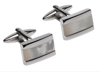 Unique & Co Mother of Pearl Inlay Steel Cufflinks - Rococo Jewellery