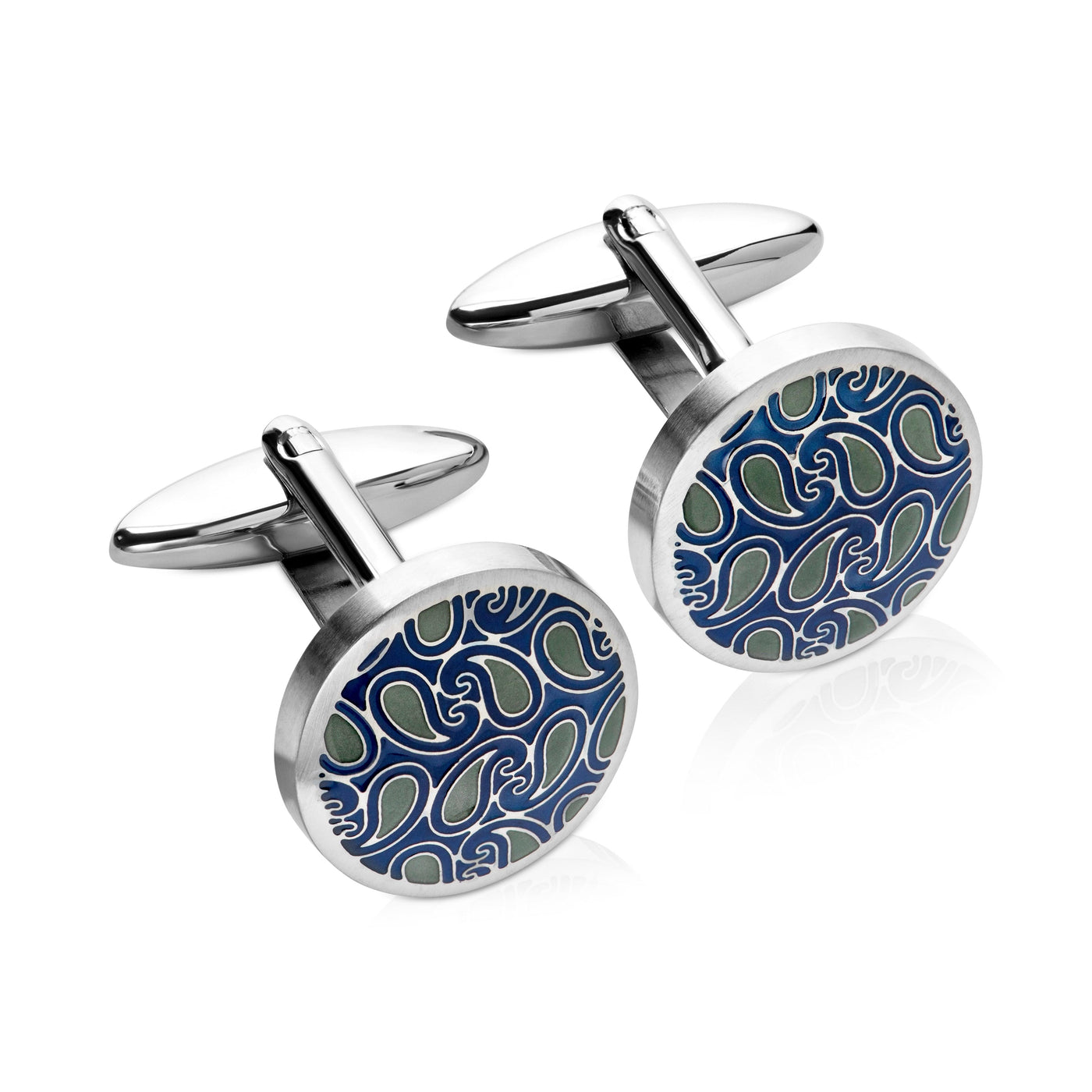 Unique & Co Blue and Green Paisley Cufflinks - Rococo Jewellery