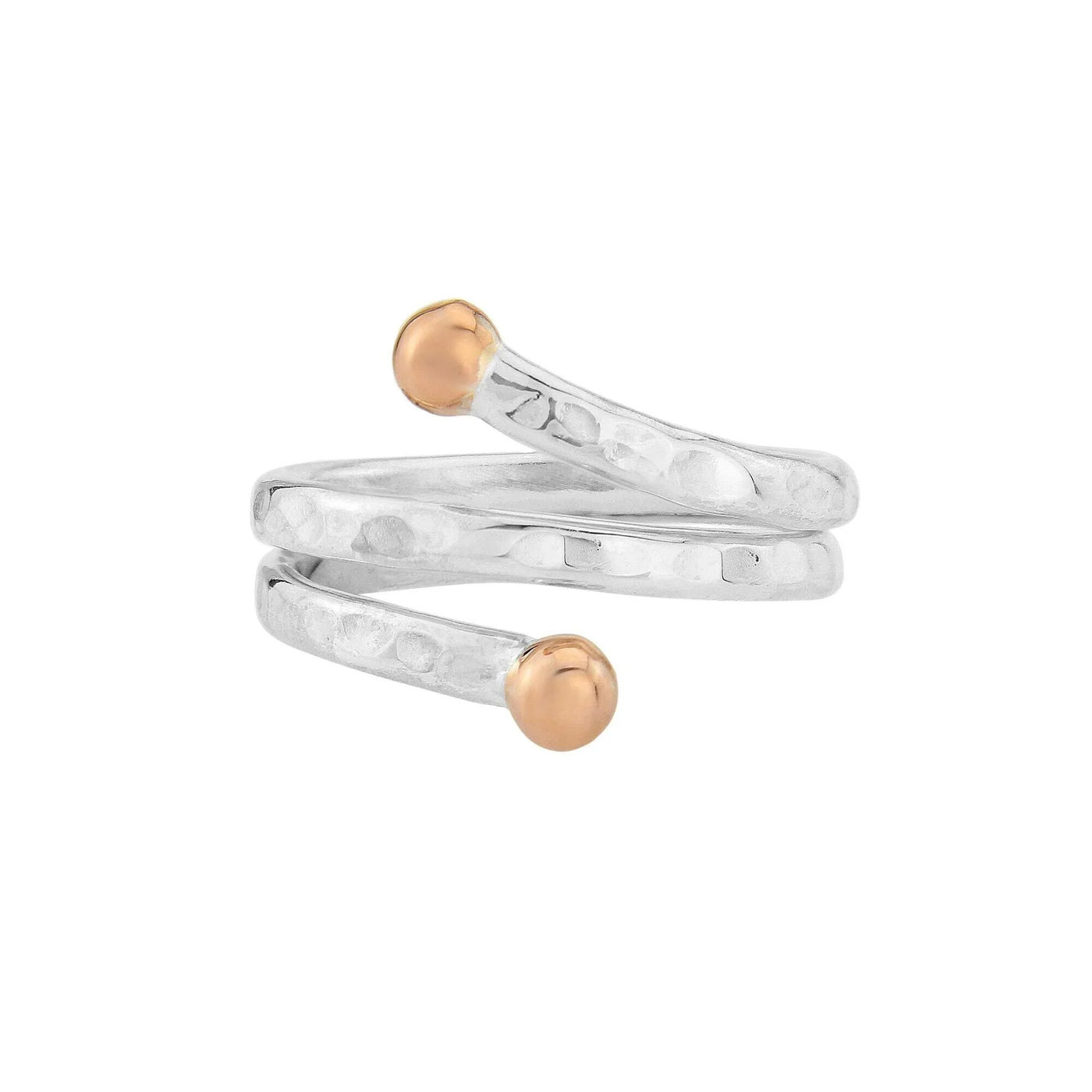 Lavan Rose Gold and Silver Hammered Spiral Ring