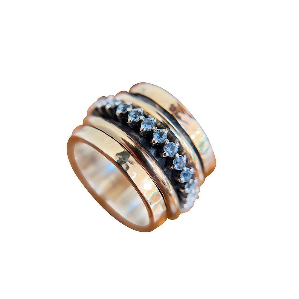 Yaron Morhaim Gold Blue Topaz Spinning Ring - Rococo Jewellery
