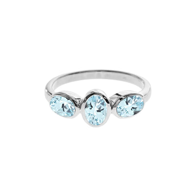 Sterling Silver Oval Faceted Blue Topaz Ring