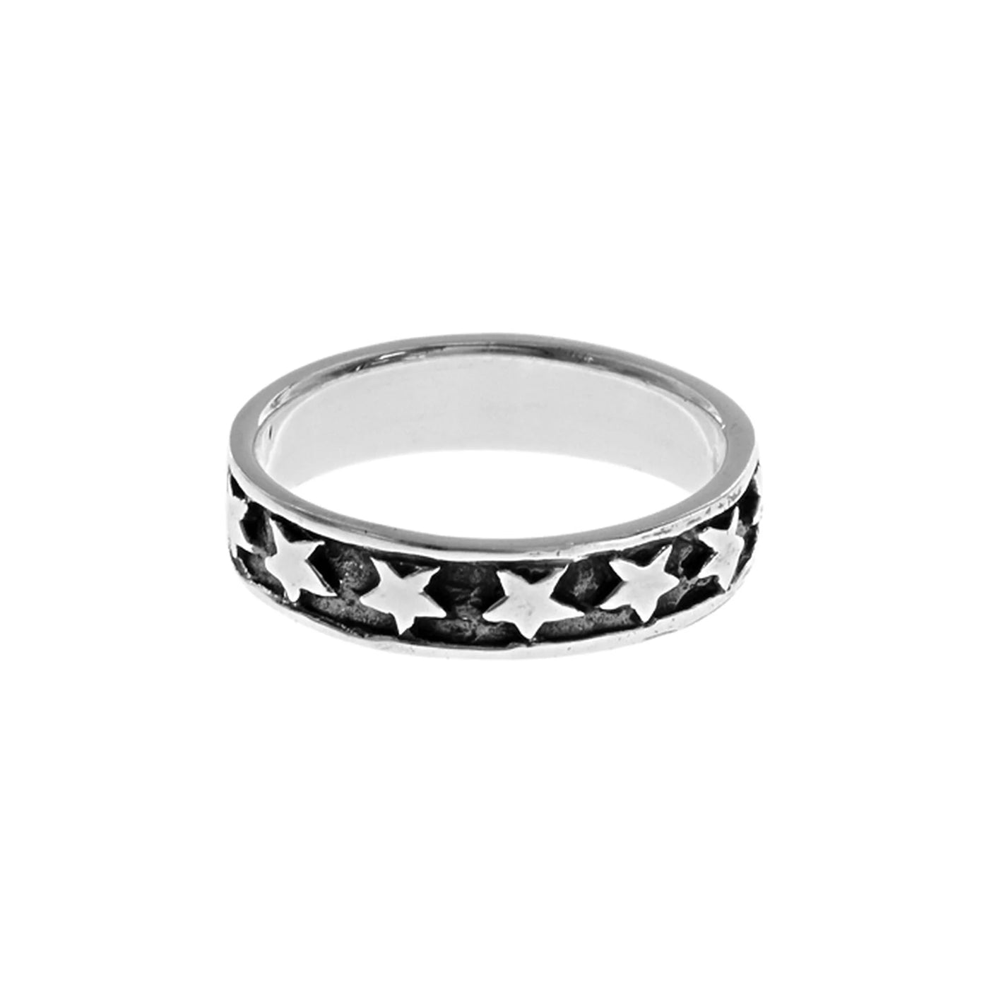 Oxidised Silver Band Ring with Star Motifs