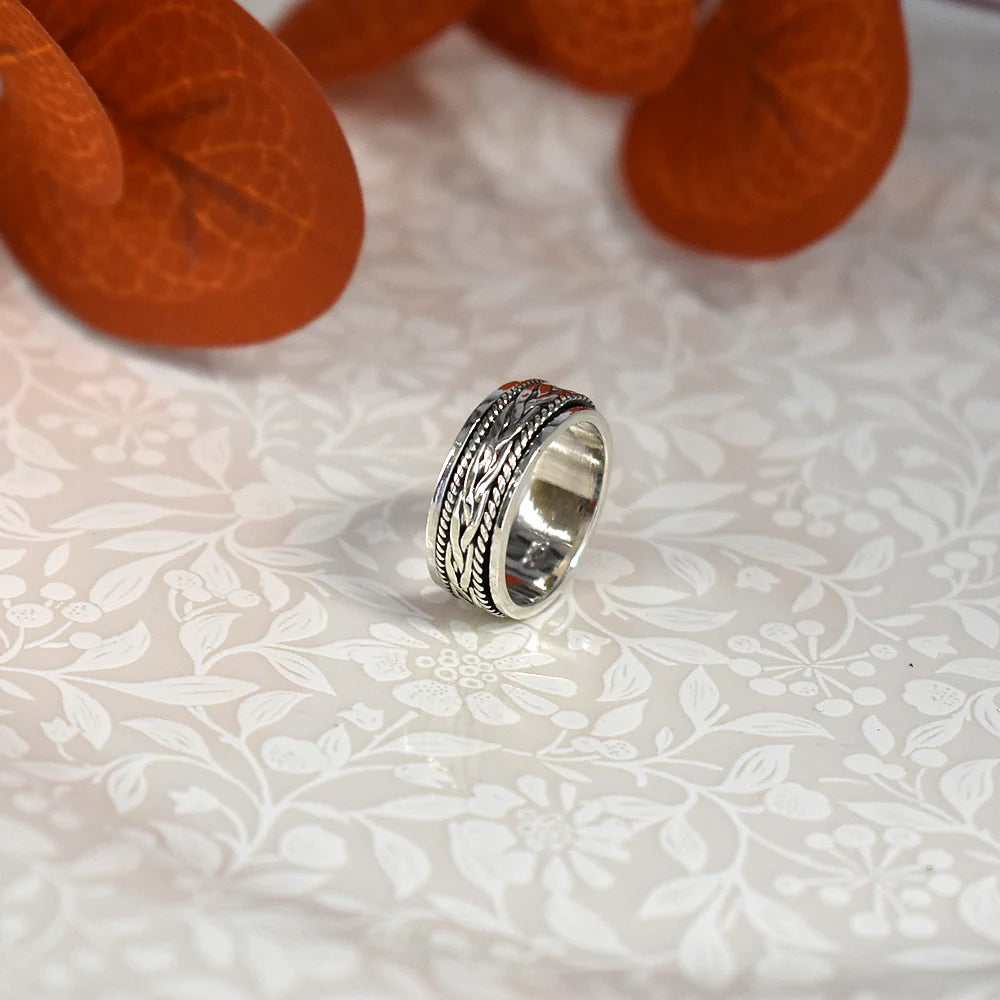 Silver Plait & Rope Design Spinner Ring