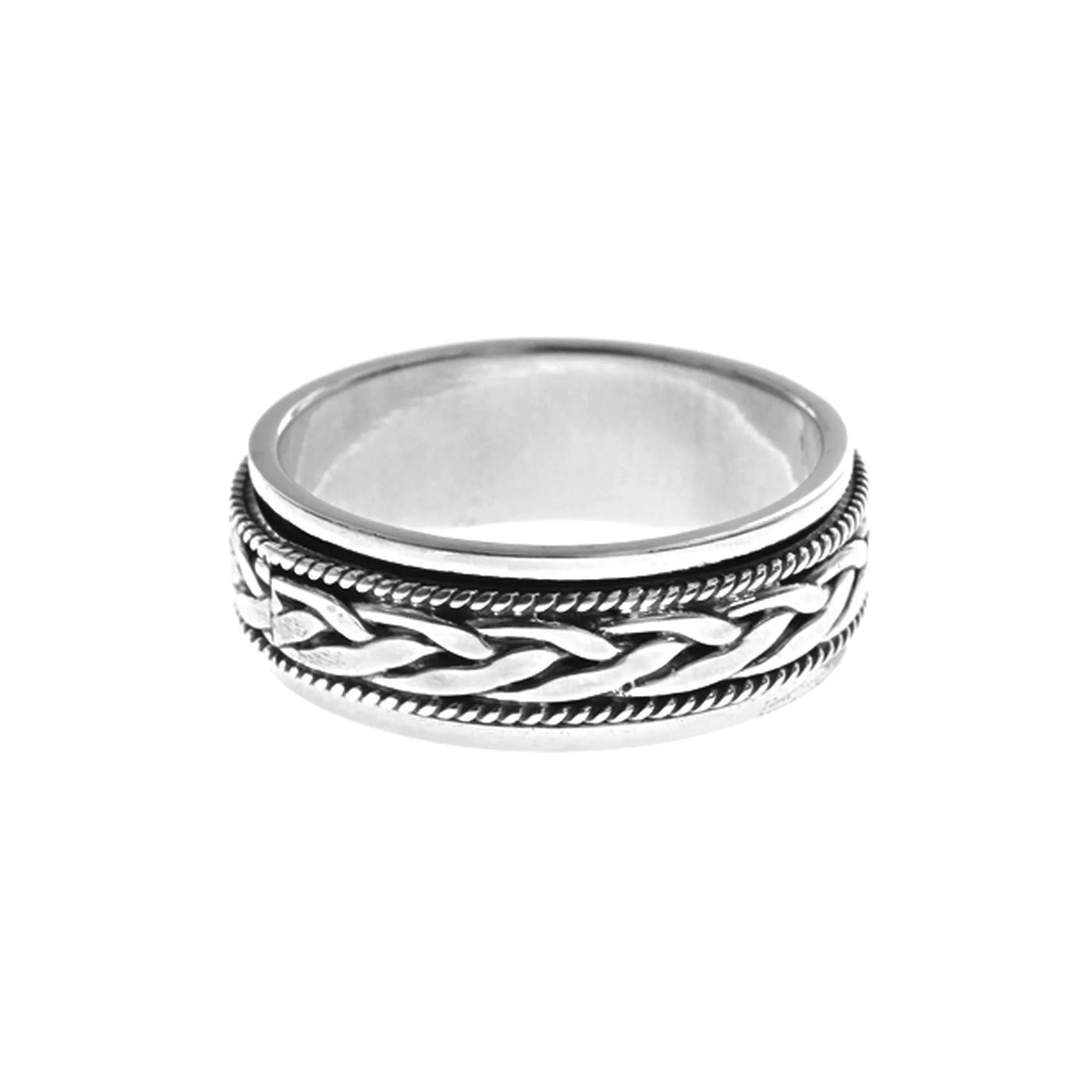 Silver Plait & Rope Design Spinner Ring