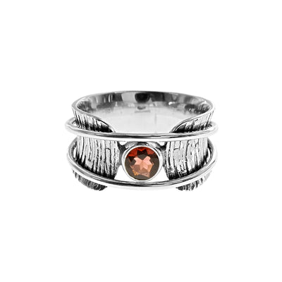 Sterling Silver Garnet Bark Effect Spinning Ring