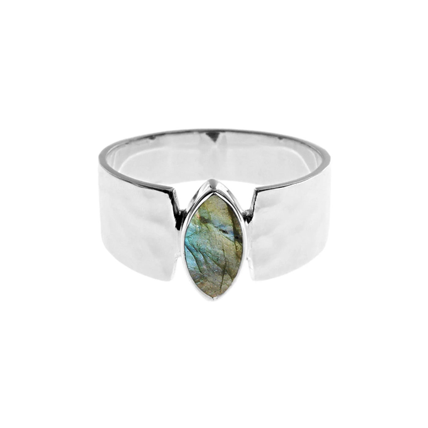 Sterling Silver Hammered Marquis Labradorite Ring