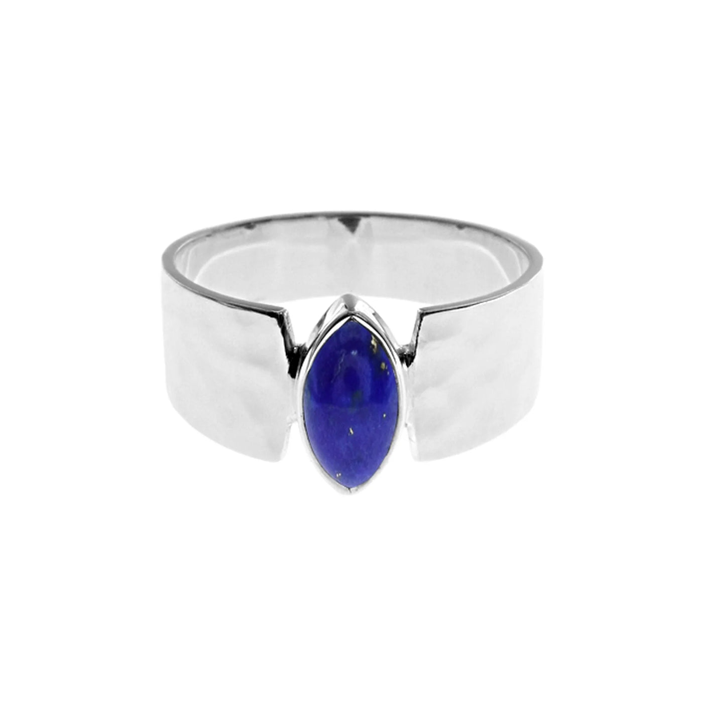 Sterling Silver Hammered Marquis Lapis Lazuli Ring