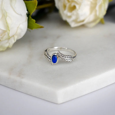 Sterling Silver Lapis Lazuli Feather Ring