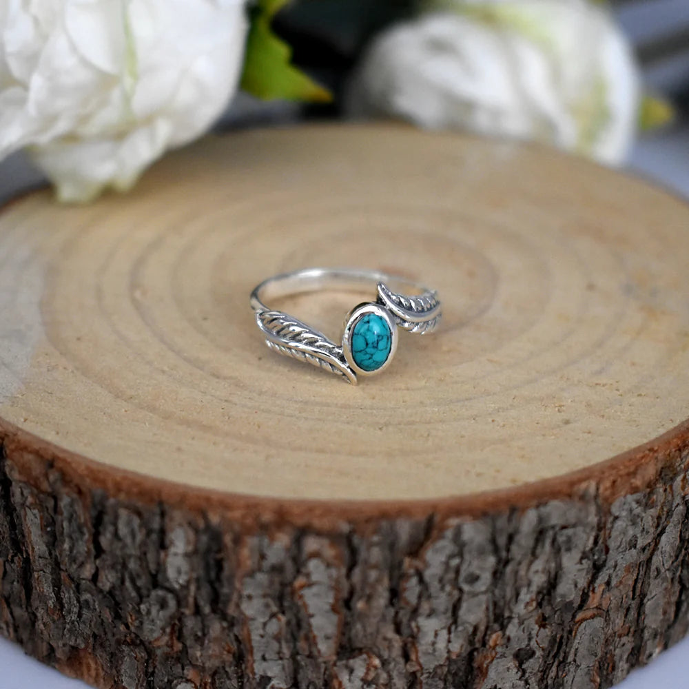 Sterling Silver Turquoise Feather Ring