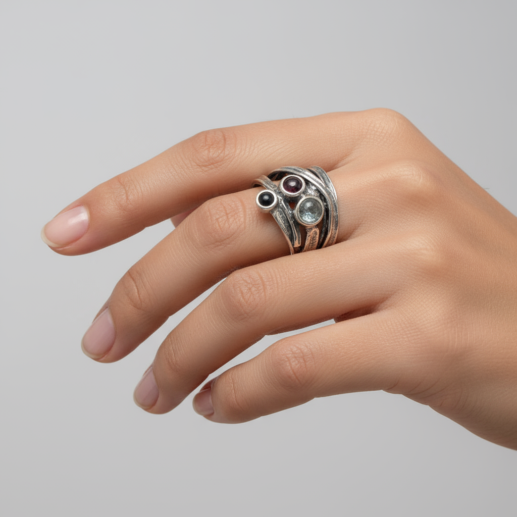 Sterling Silver Multi Gemstone Ring