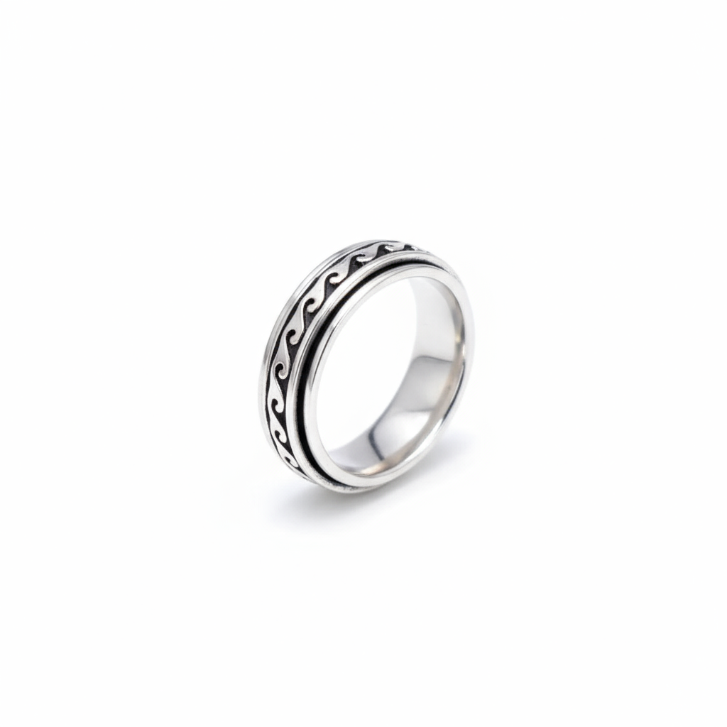 Sterling Silver Wave Design Spinner Ring