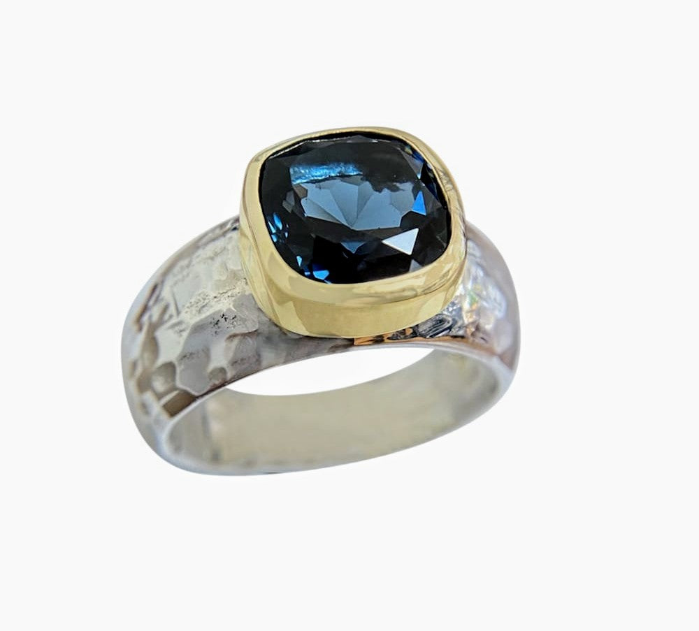 Yaron Morhaim 9ct Gold Silver Cool Blue Topaz Ring