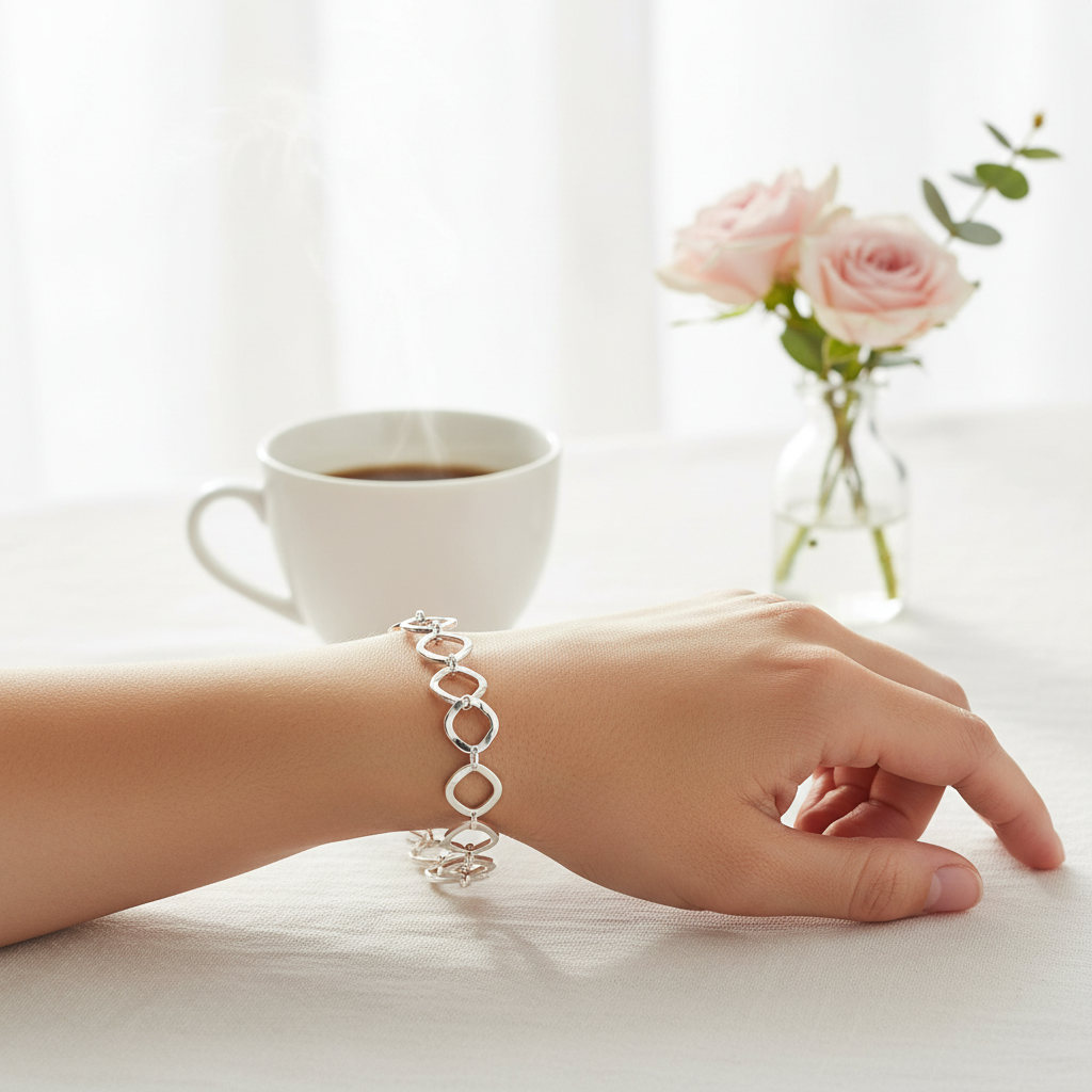 Sterling Silver Open Twist Squares Bracelet