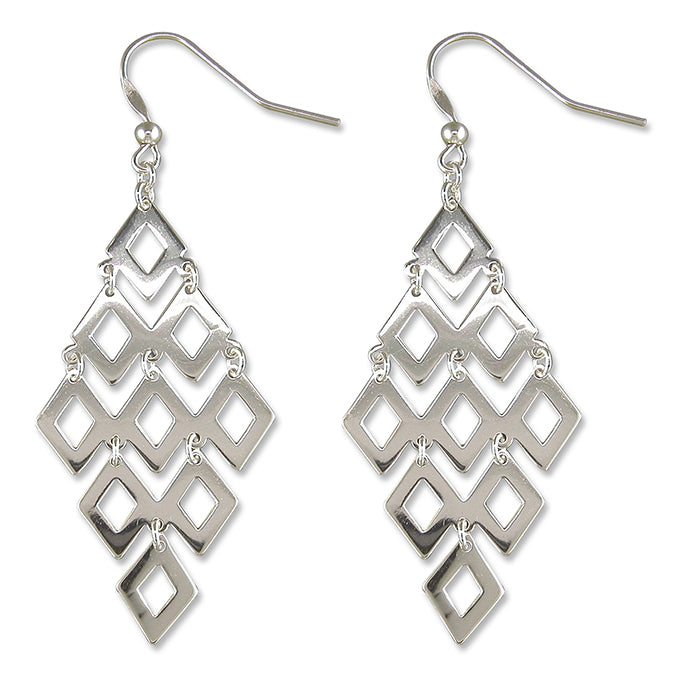 Sterling Silver Linked Diamond Shaped Drop Earrings