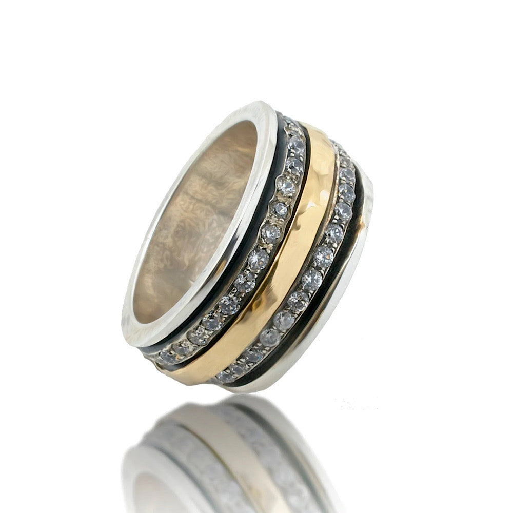 Yaron Morhaim Gold Silver Triple Band Spinning Ring