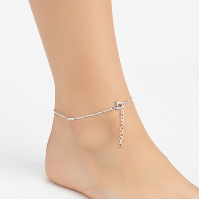 Diamond-Cut Bead Stations Anklet - Sterling Silver