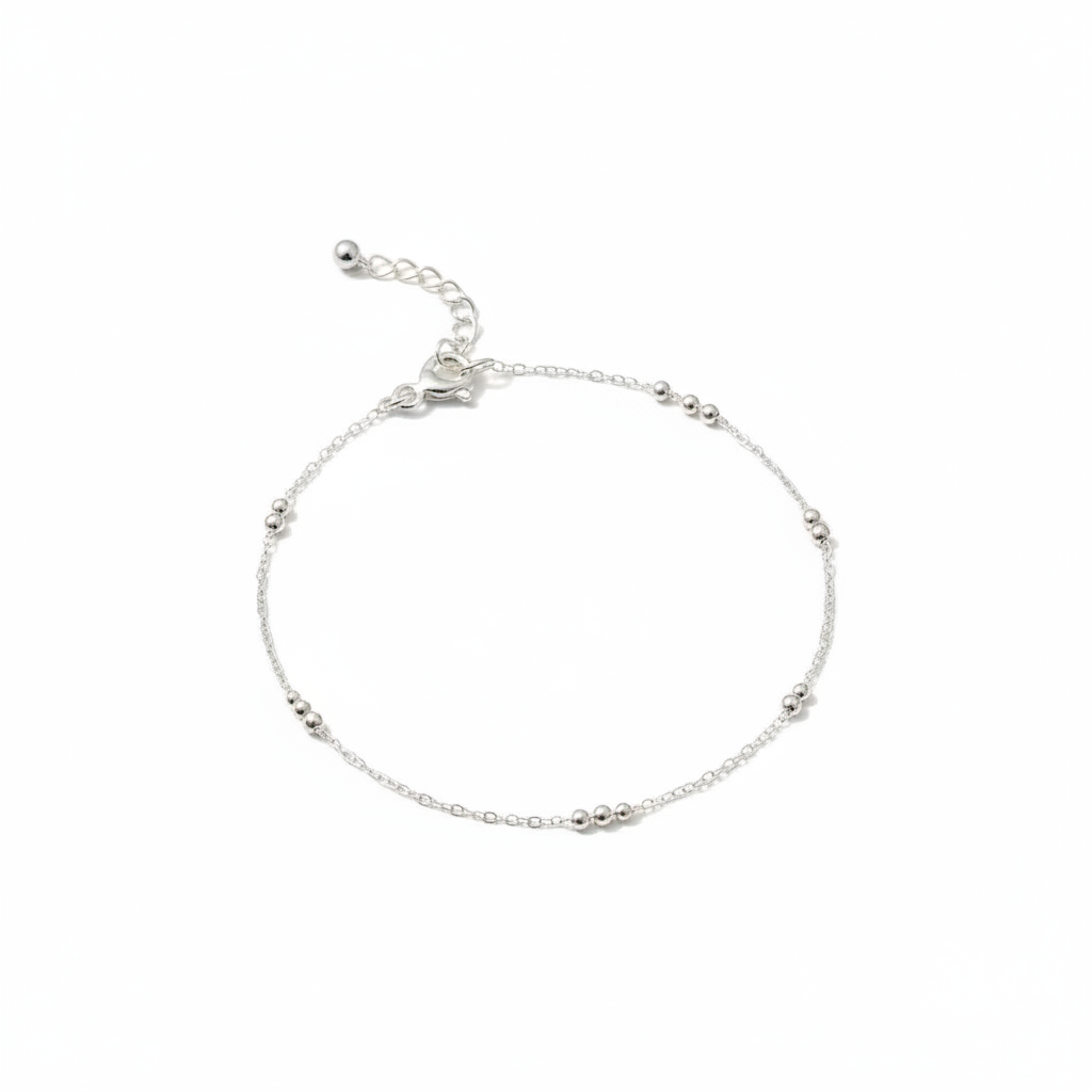 Diamond-Cut Bead Stations Anklet - Sterling Silver
