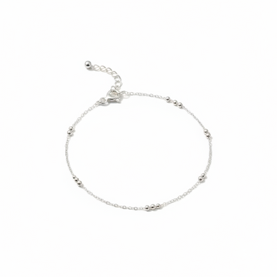 Diamond-Cut Bead Stations Anklet - Sterling Silver