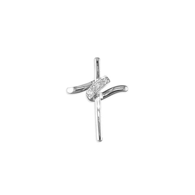 Sterling Silver Cross with Cubic Zirconia Swirl Pendant - Rococo Jewellery