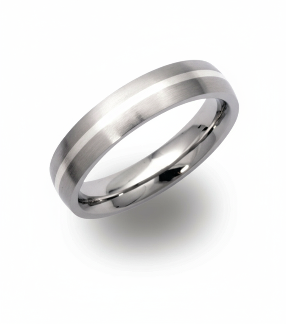 Unique & Co 5mm Stainless Steel Ring with Sterling Silver Inlay