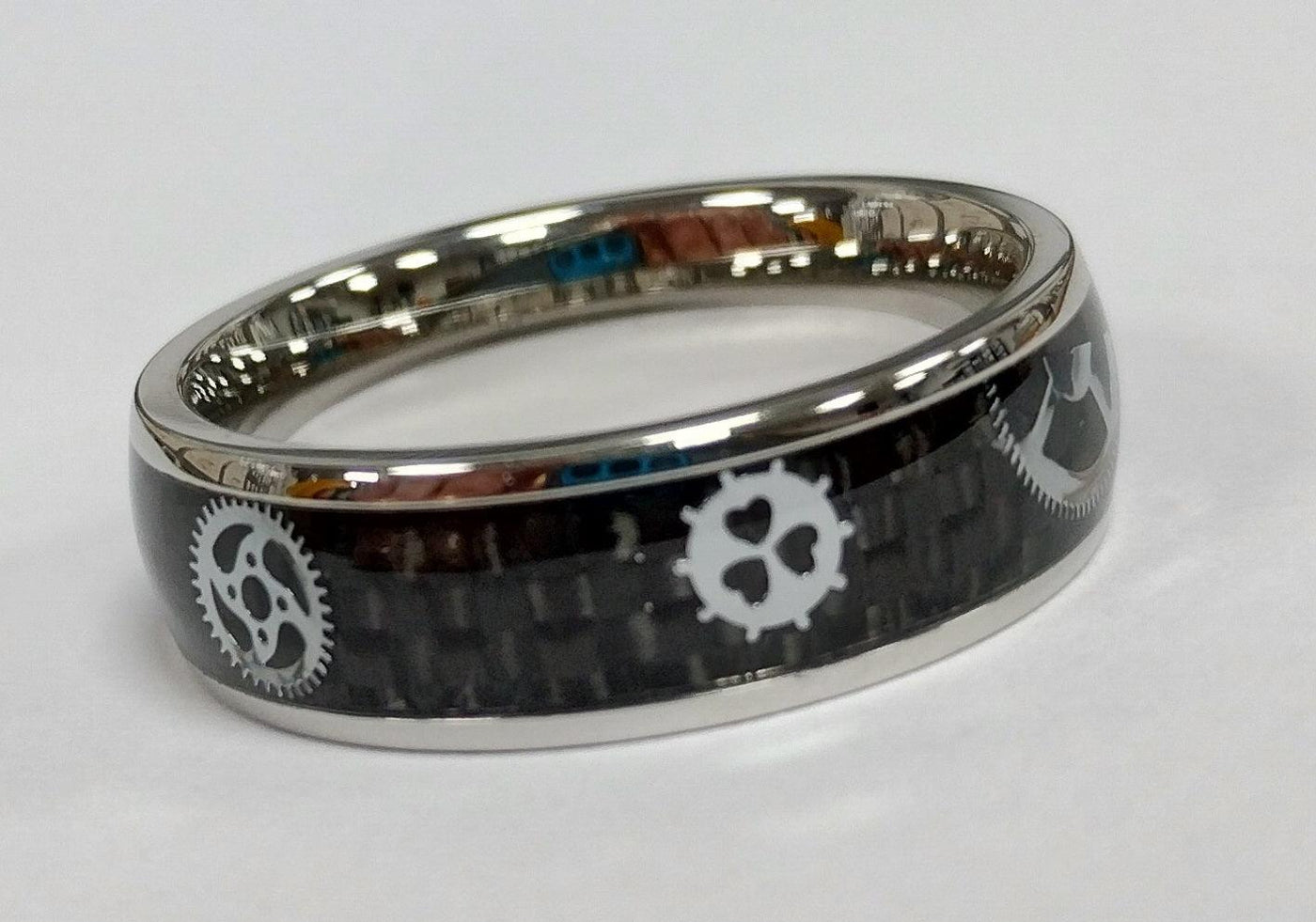 Unique & Co Steel Black Carbon Fibre Ring - Rococo Jewellery