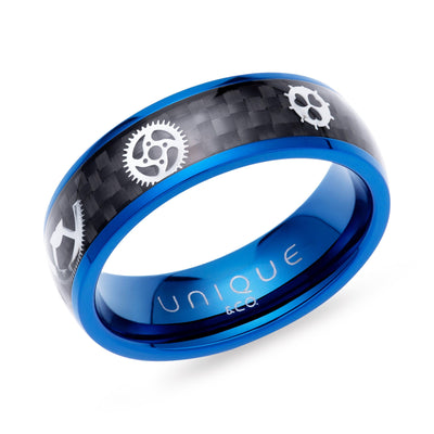 Unique & Co Blue IP And Carbon Fibre Steel Band Ring - Rococo Jewellery