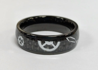 Unique & Co Steel Black IP And Black Carbon Fibre Ring - Rococo Jewellery