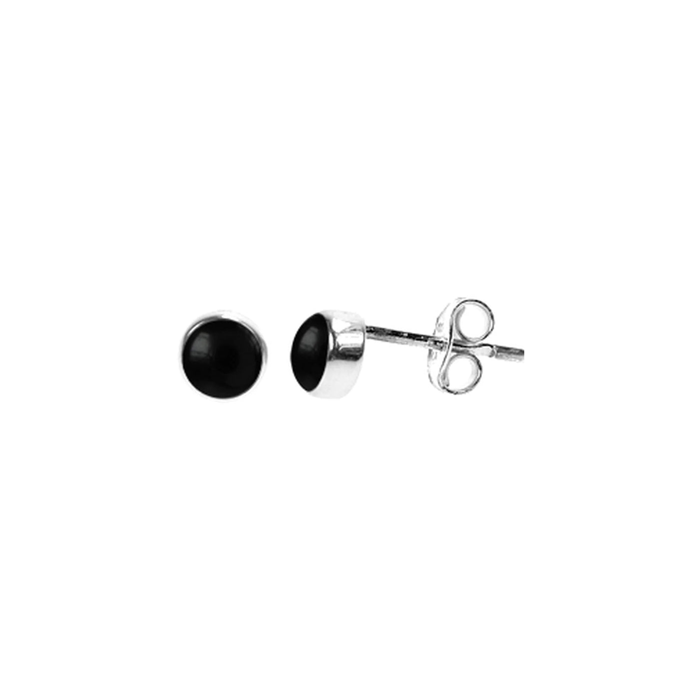 Sterling Silver Black Onyx Round Stud Earrings