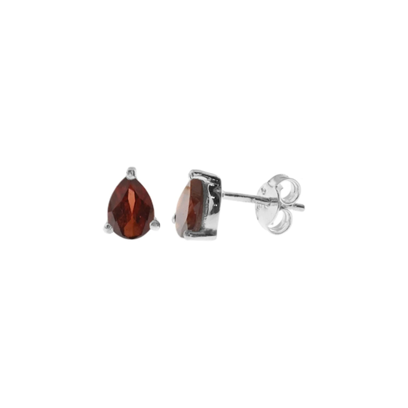 Teardrop Claw Garnet And Silver Stud Earrings