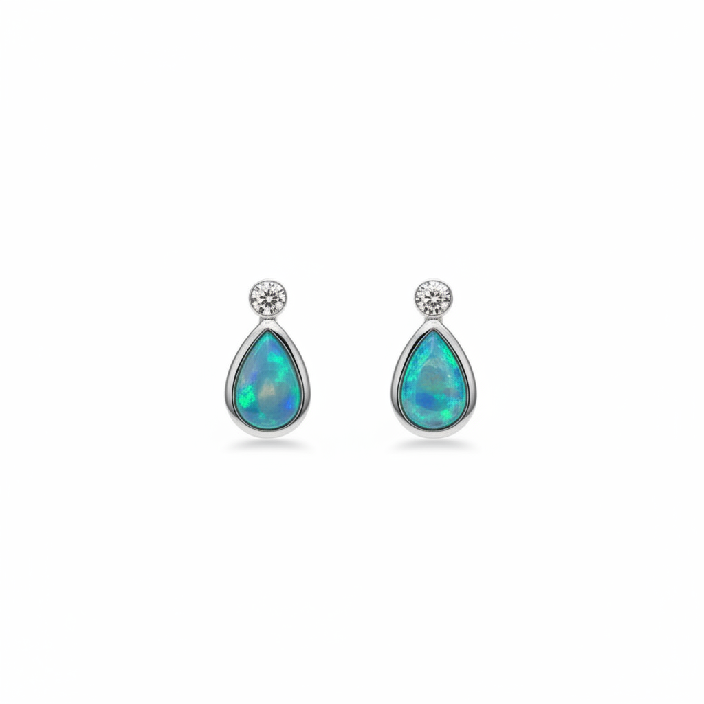 Teardrop Silver And Blue Opal Stud Earrings