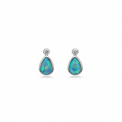 Teardrop Silver And Blue Opal Stud Earrings