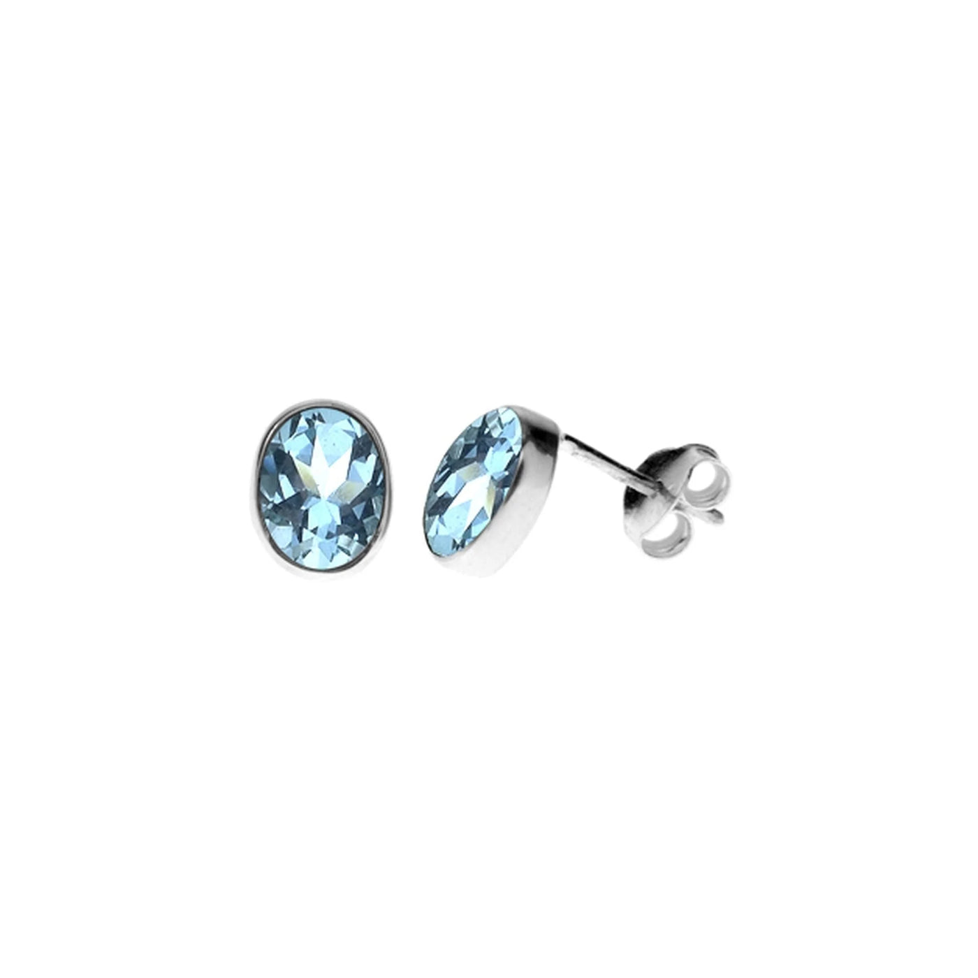 Blue Topaz Faceted Oval Cabochon Stud Earrings