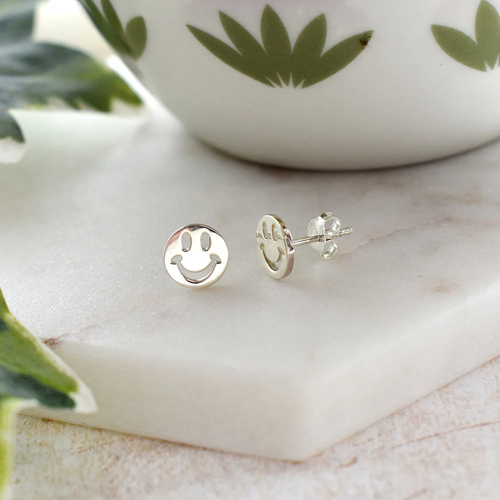 Sterling Silver Smiley Face Stud Earrings