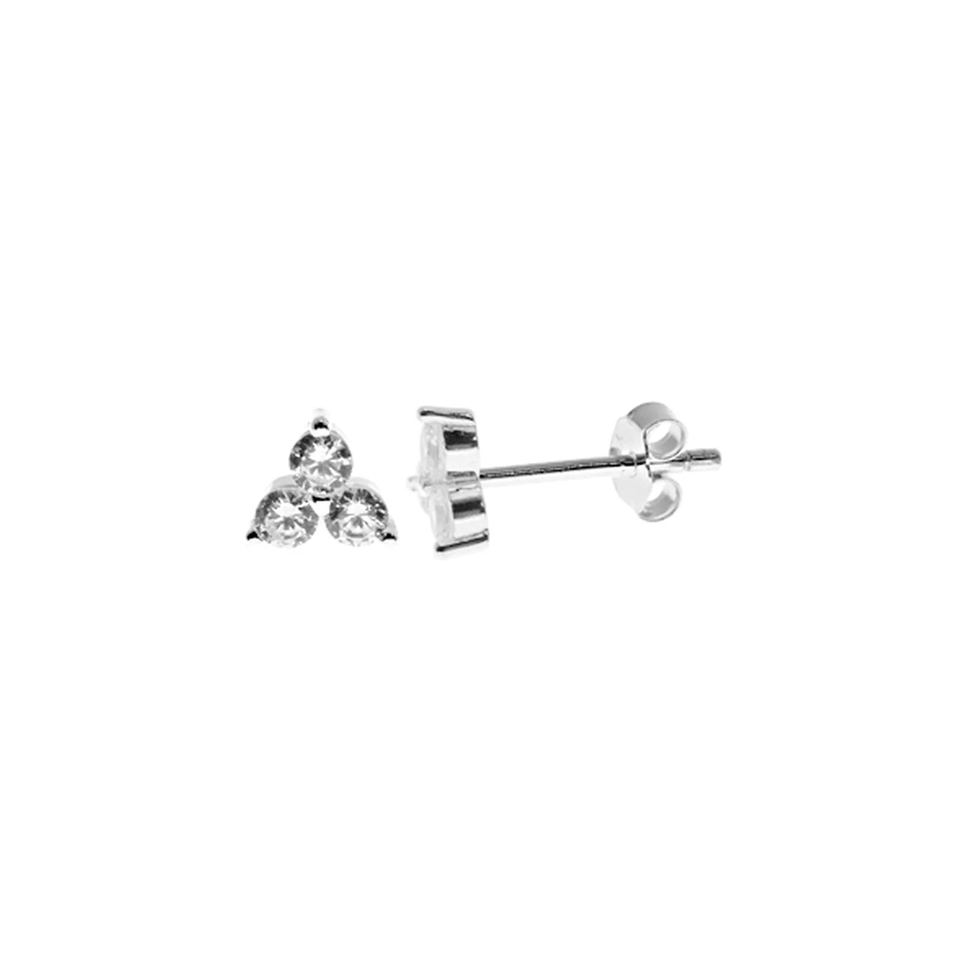 Sterling Silver Triple Cubic Zirconia Triangle Stud Earrings