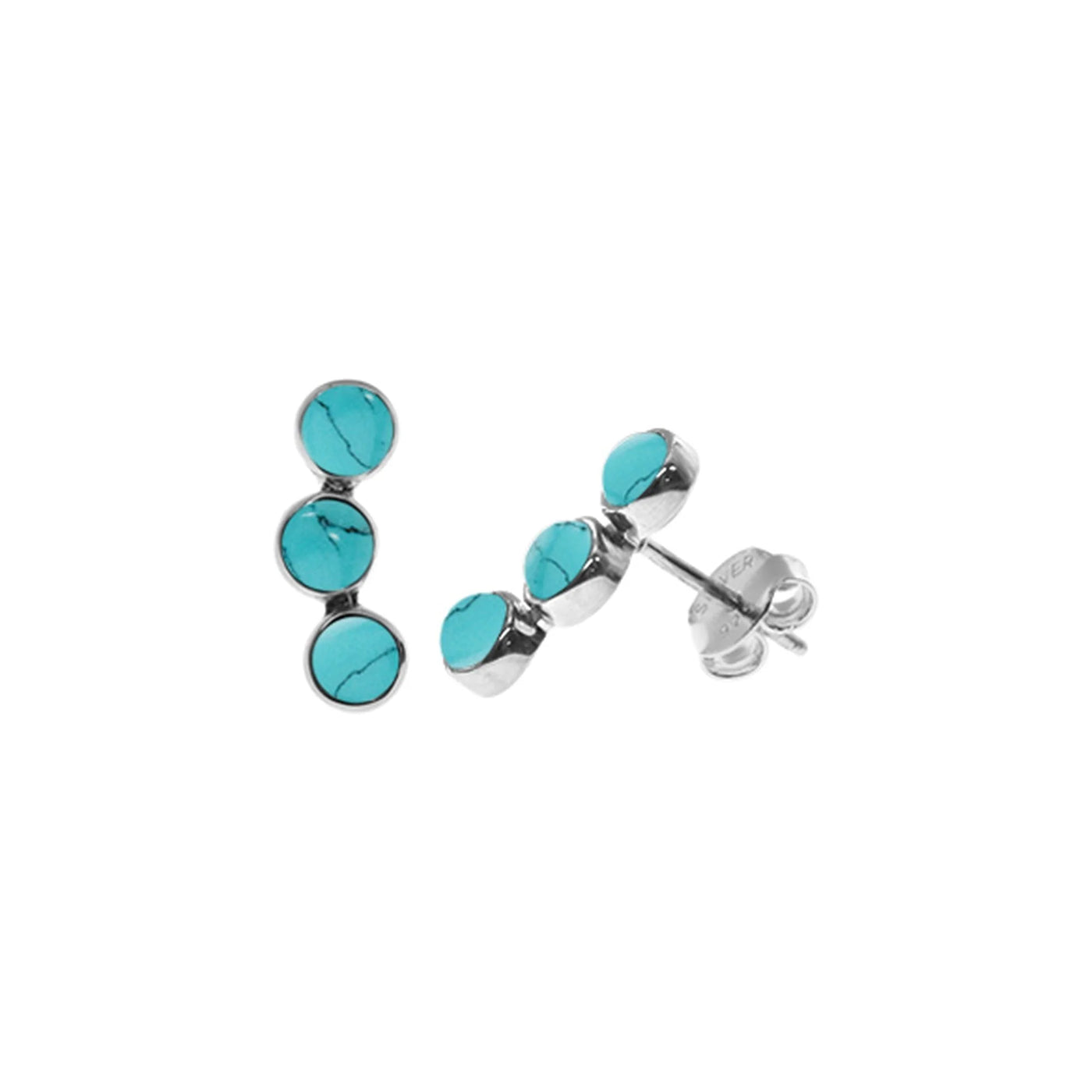 Sterling Silver Triple Turquoise Arc Stud Earrings