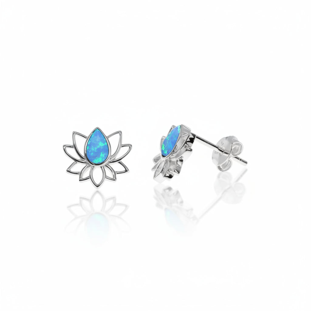 Opal Lotus Leaf Stud Earrings