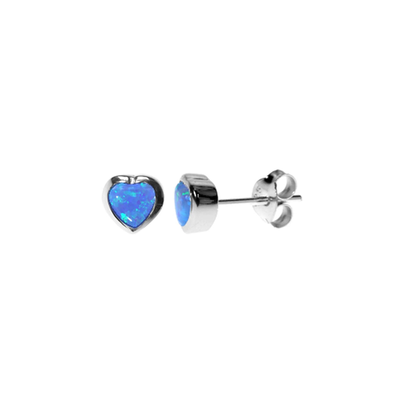 Silver And Blue Opal Heart Stud Earrings