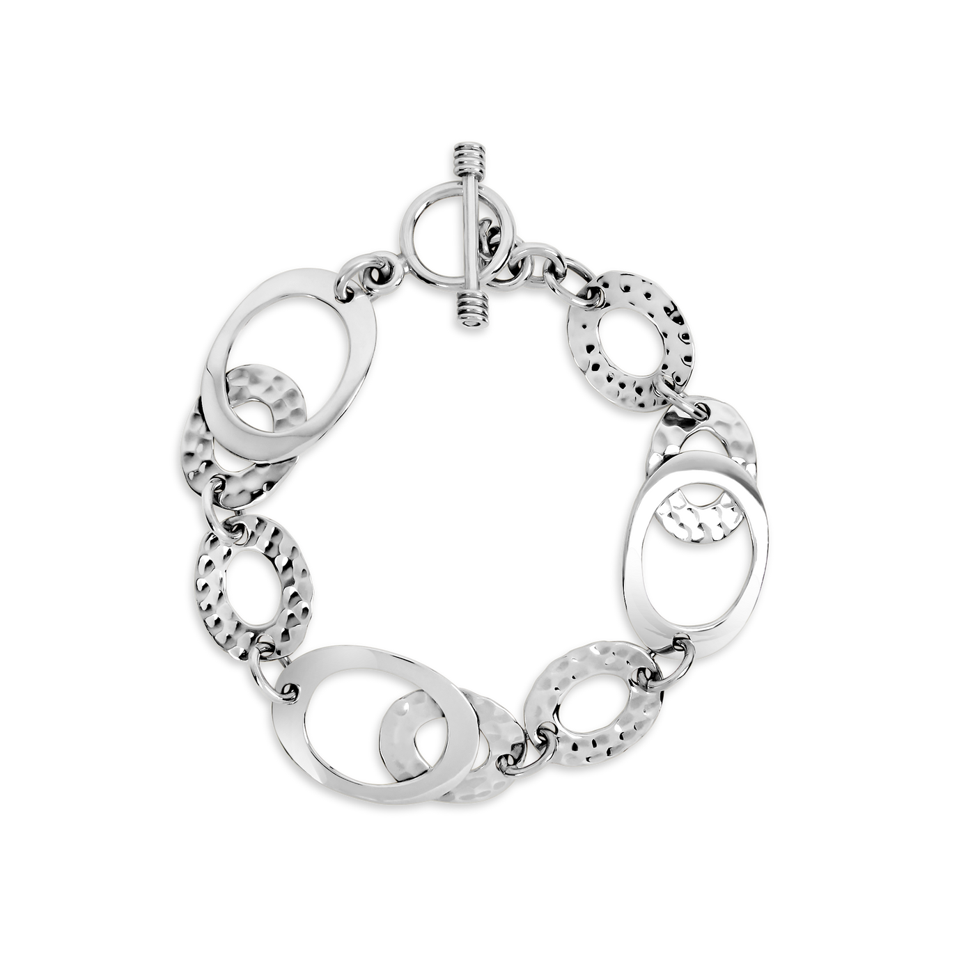 Sterling Silver Hammered Oval Linked Bracelet