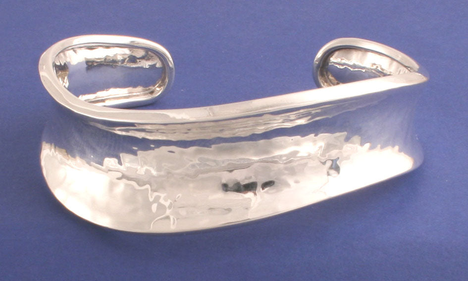 Sterling Silver Hammered Concave Cuff Bangle