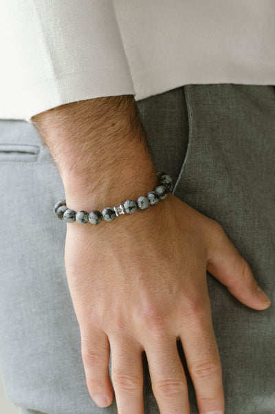 Snowflake Obsidian Gemstone Beaded Bracelet