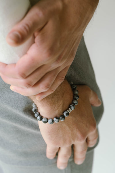 Snowflake Obsidian Gemstone Beaded Bracelet