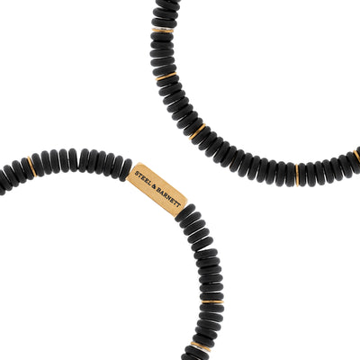 Black Onyx Gold Two Tone Disc Bracelet