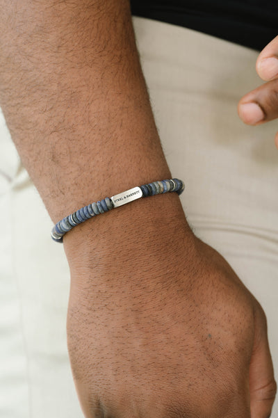 Sodalite Silver Two Tone Disc Bracelet