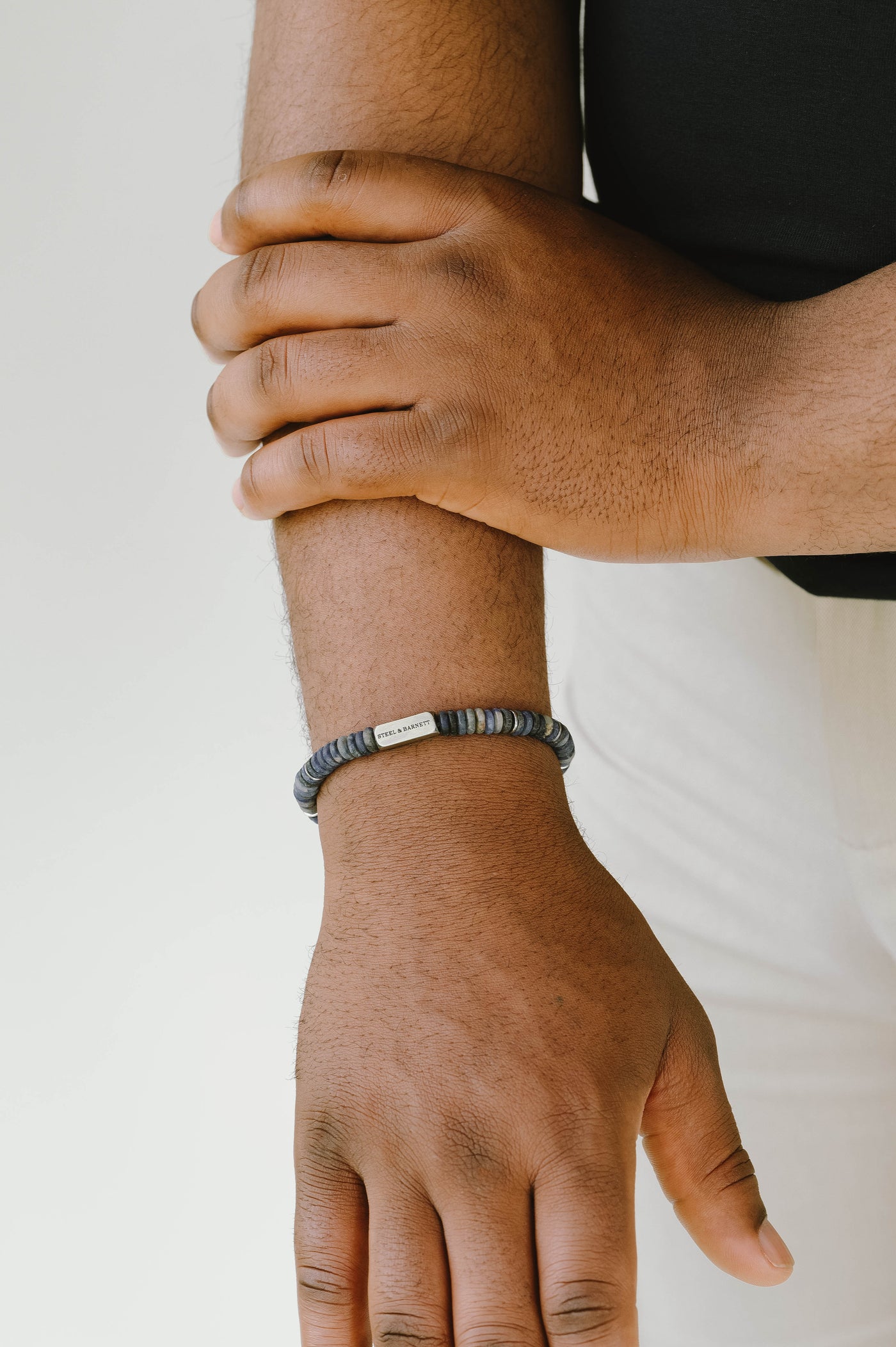 Sodalite Silver Two Tone Disc Bracelet