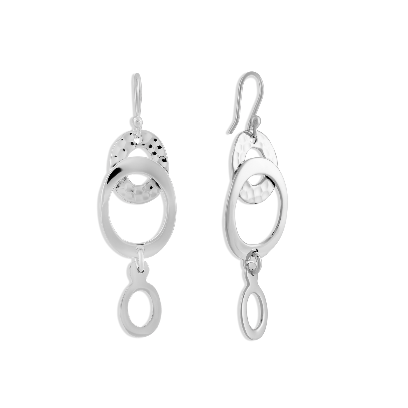 Sterling Silver Hammered Oval Linked Earrings