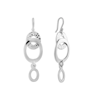 Sterling Silver Hammered Oval Linked Earrings