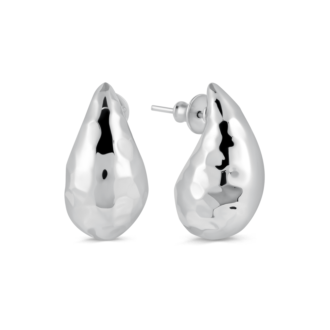 Sterling Silver Hammered Curved Teardrop Stud Earrings