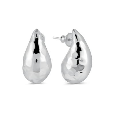 Sterling Silver Hammered Curved Teardrop Stud Earrings